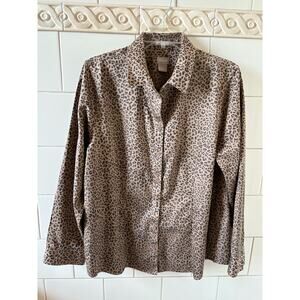 Chicos No Iron Leopard Print Long Sleeve Shirt Blouse Women size 2 or a US 12-14